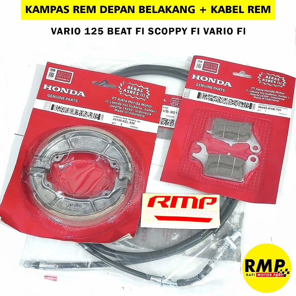 KAMPAS REM DEPAN BELAKANG + KABEL REM VARIO 125 BEAT FI SCOPPY FI VARIO FI