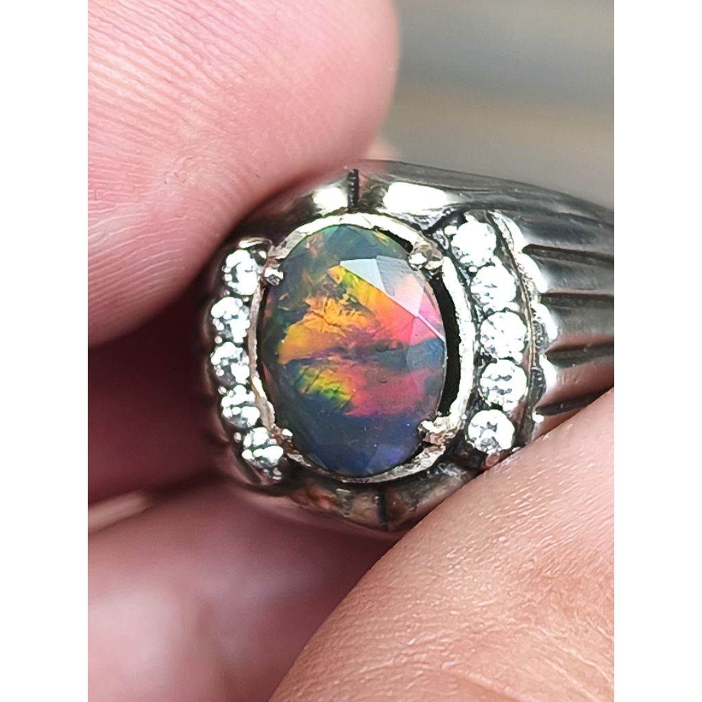 cincin batu kalimaya black Opal Ethiopia 1.10 carat ring perak memo MRI top jarong HQ