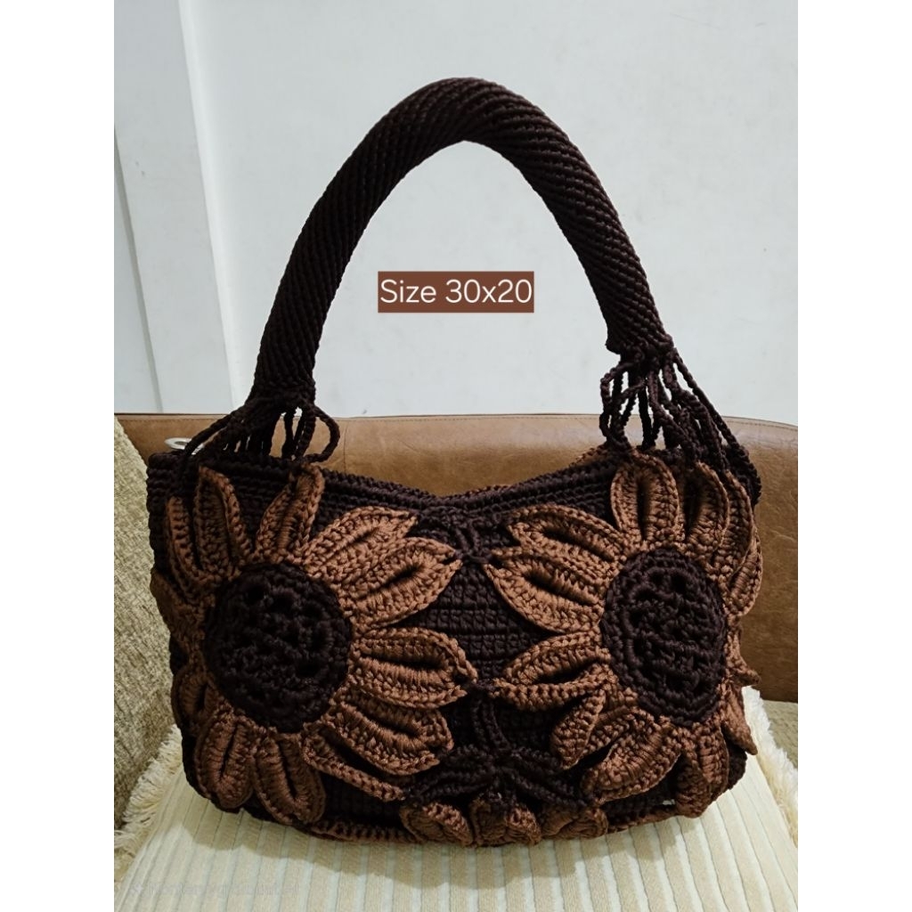 tas rajut motif bunga cantik