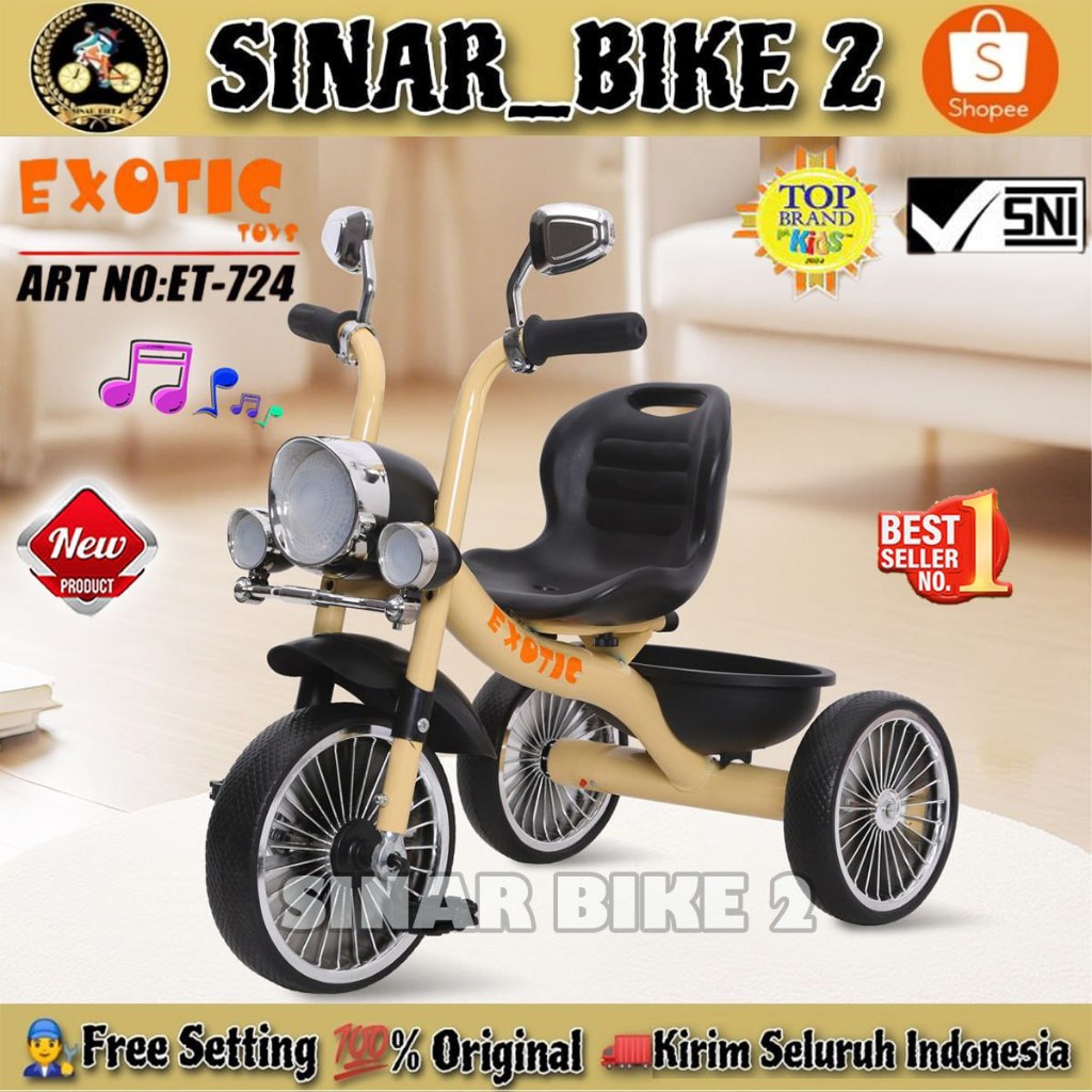 Sepeda Anak Roda 3 Tricyle EXOTIC ET 724 Model Motor Sepeda Roda Tiga