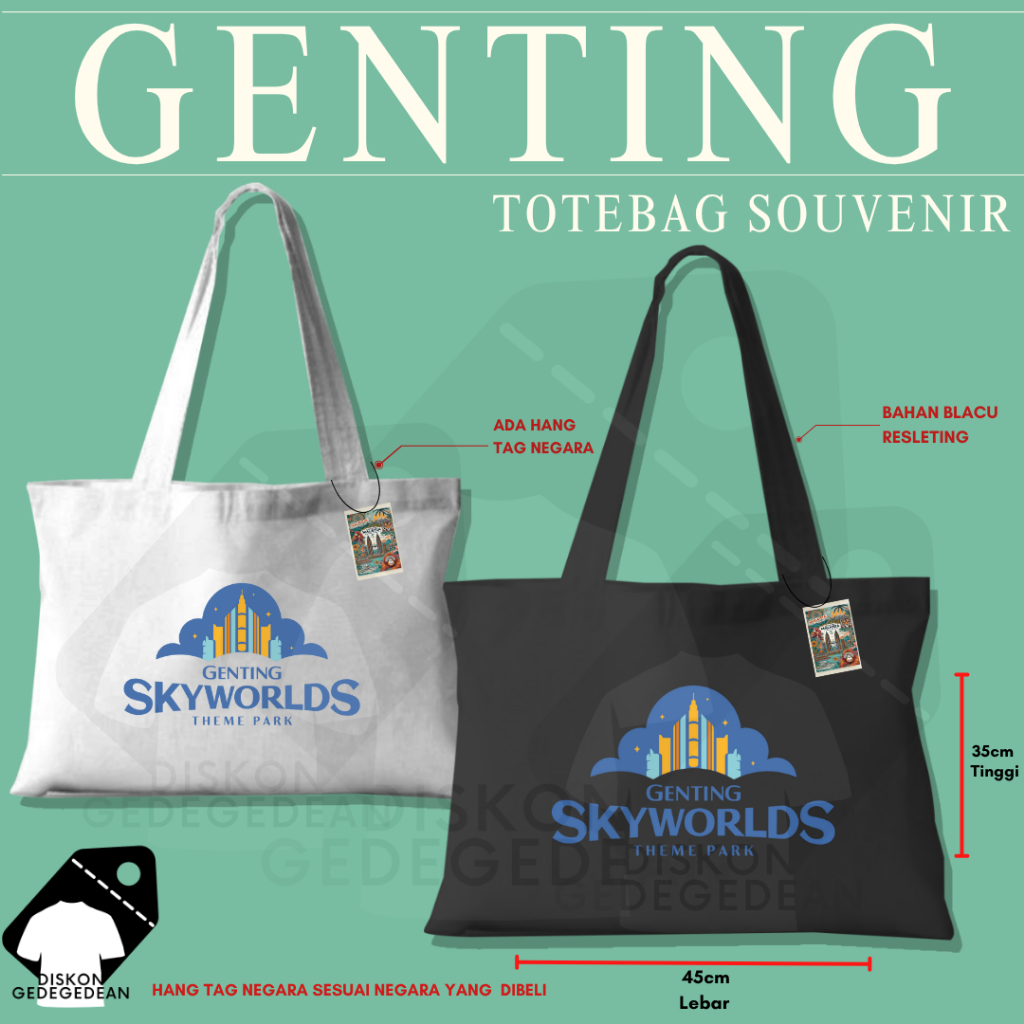 Diskongedegedean Totebag Souvenir Genting Highland Skyworld Tas Oleh Oleh Malaysia Bahan Blacu Sablo