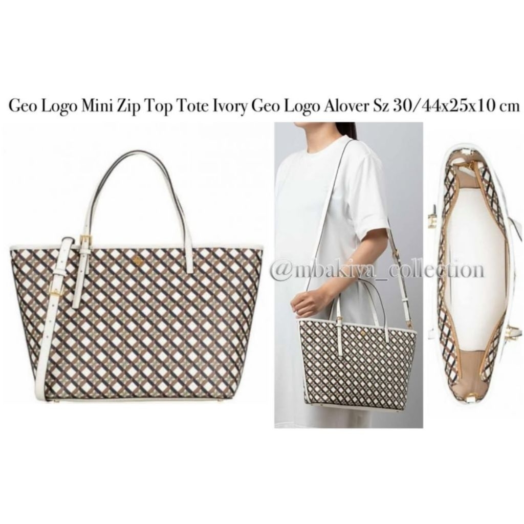 TB Geo Logo Mini Zip Top Tote Ivory Geo Logo Alover