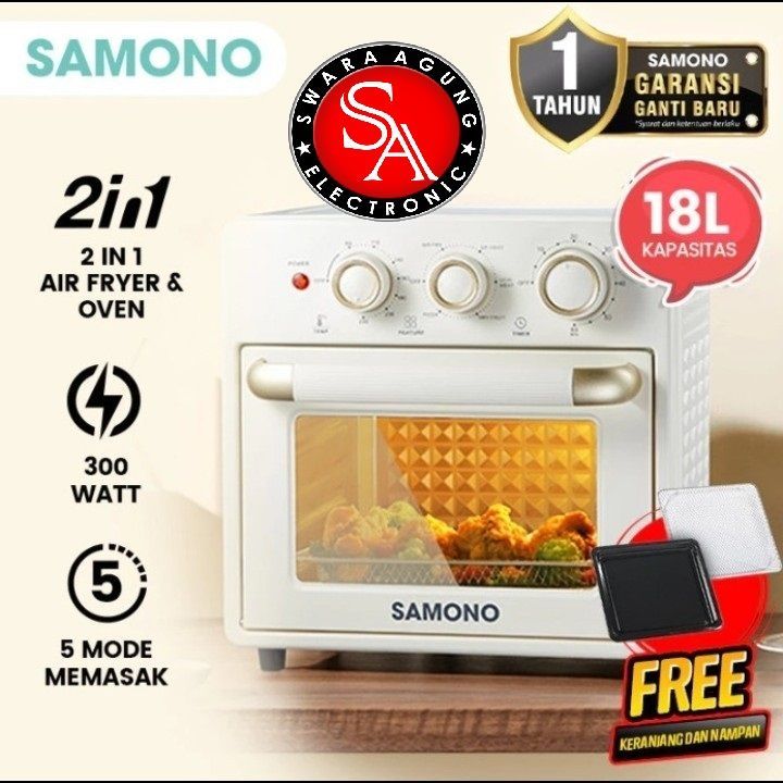 SAMONO AIR FRYER MULTIFUNGSI 7IN1 OVEN TOASTER 18L LOW WATT 350W SW-AFV18