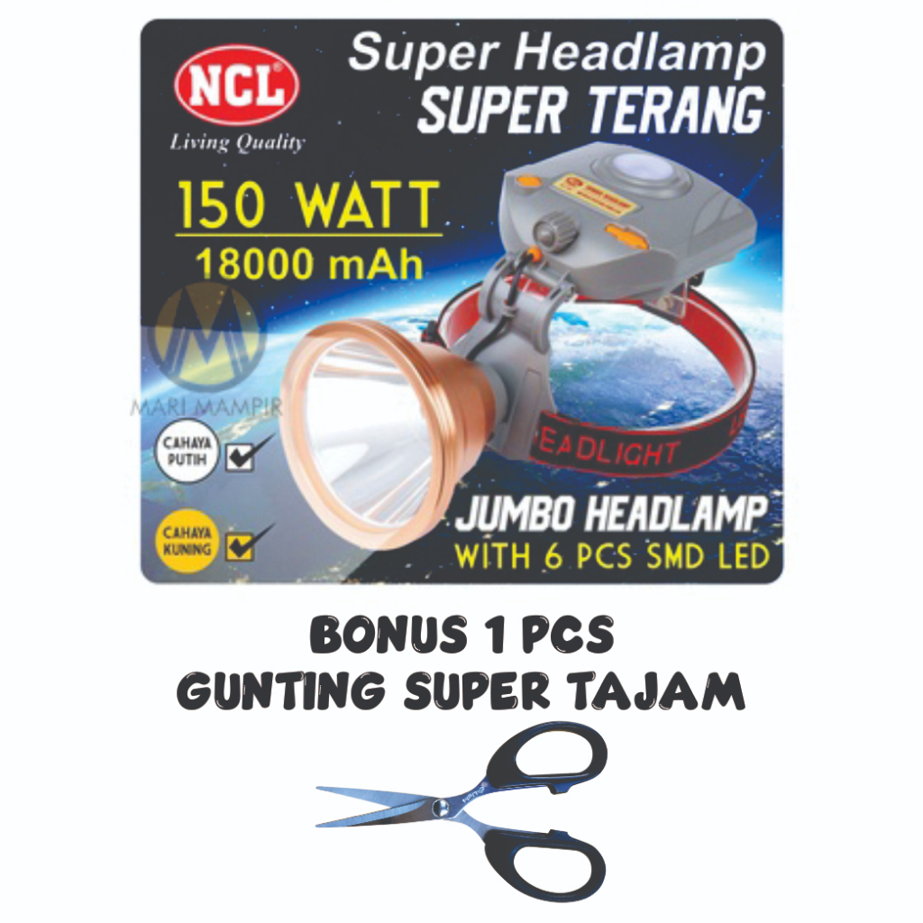 Senter Kepala 150 Watt NCL Jumbo Led Super SUPER TERANG NC 980 TAHAN LAMA dan JARAK JAUH