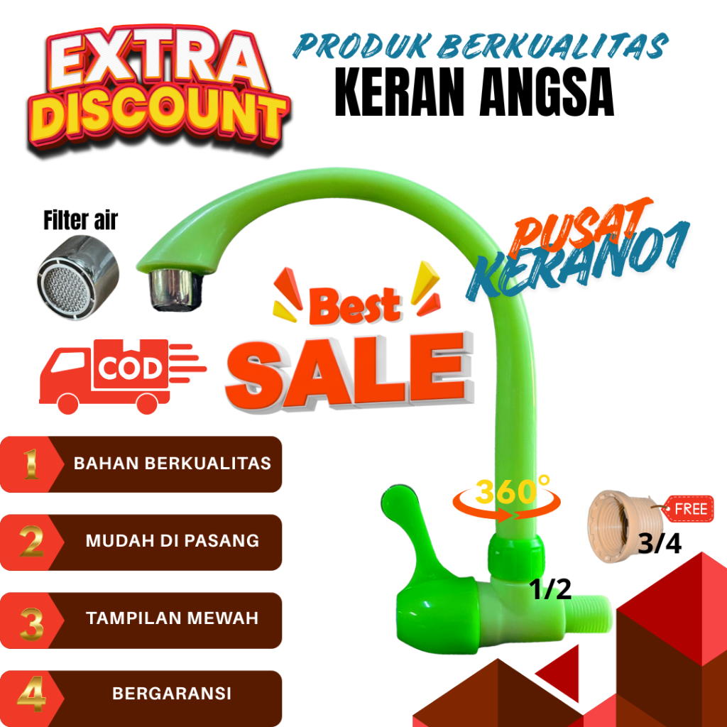 FTA Kran Angsa PVC Aliran Halus Biru Hijau Ungu || Kran Angsa Plastik Engkol PVC Aliran Deras