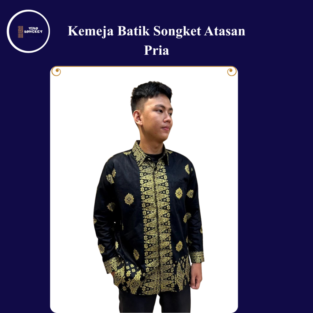 Kemeja Batik Pria Motif Songket Palembang Tino Songket - Baju Kondangan Pria Mewah Lengan Panjang Mo