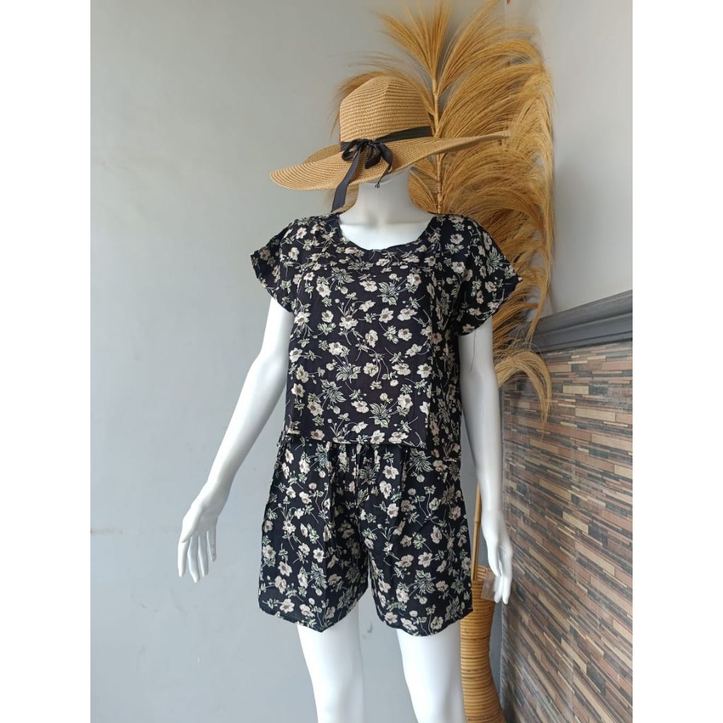 one set rayon pendek atasan pendek celana pendek jumbo setelan busui bumil friendly