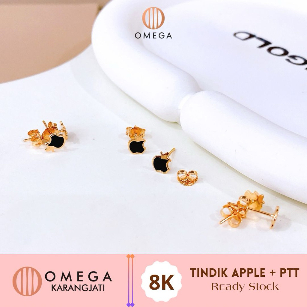 GIWANG TINDIK EMAS APEL + PTT KADAR 8K EMAS ASLI