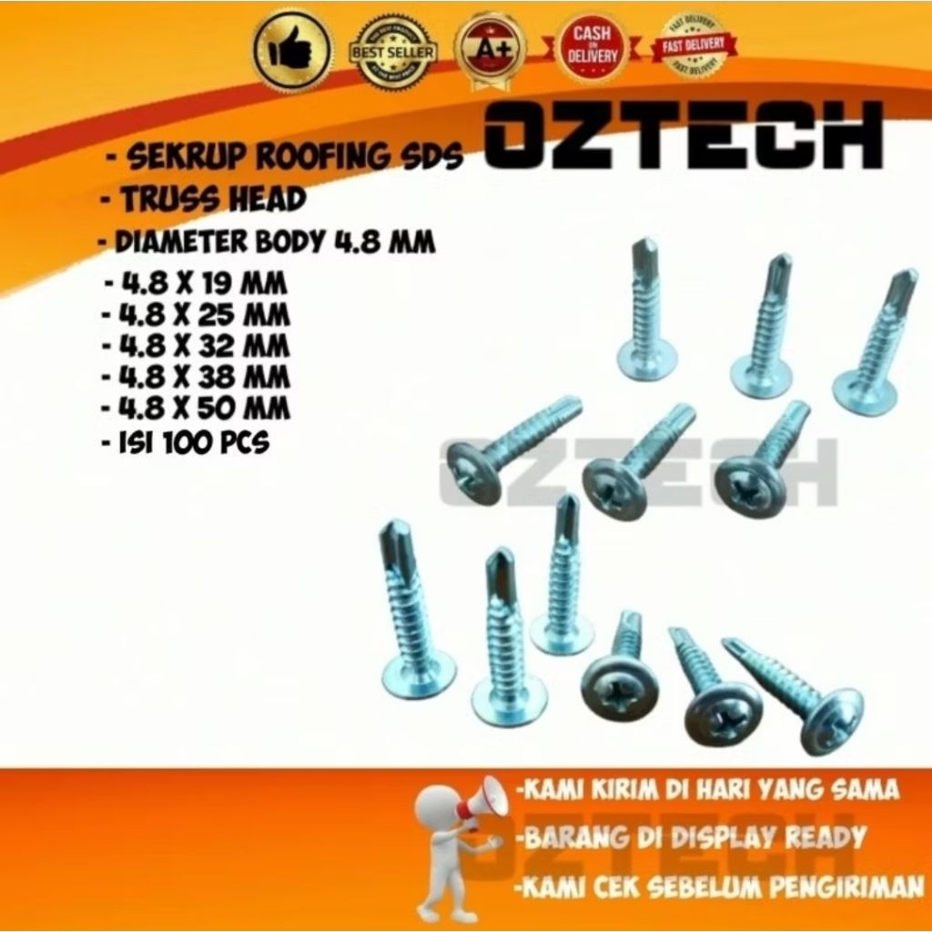 Skrup roofing sds truss head / sekrup baja ringan kepala lebar 100pc