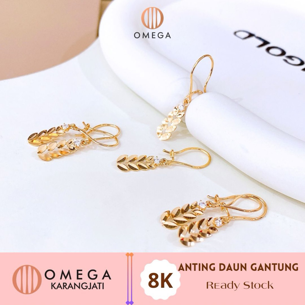 OMEGA KARANGJATI - ANTING EMAS DAUN GANTUNG KADAR 8K EMAS ASLI