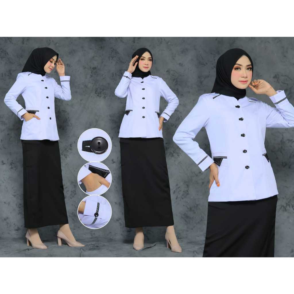 Seragam dinas Kerja asn putih hitam setelan Rok A/celana panjang/rok span hitam/Atasan putih kode 90
