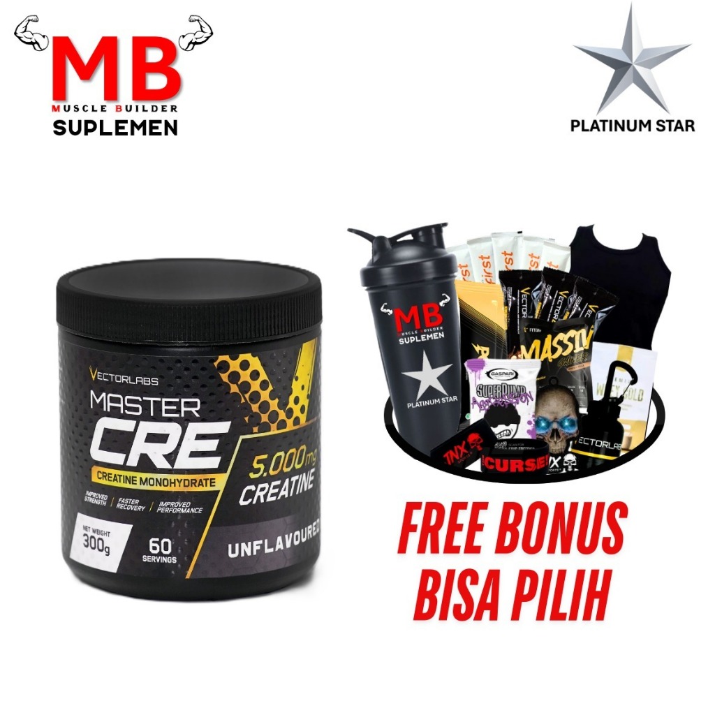 Master CRE Vectorlabs 300 grams Creatine Monohydrate MasterCre Powder Vector Labs gr BPOM ON Optimum