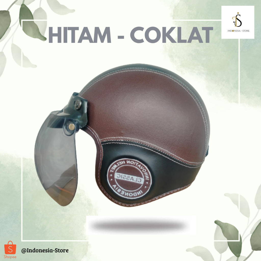 helm bogo anak polos kulit sintetis warna hitam coklat / helm bogo anak retro