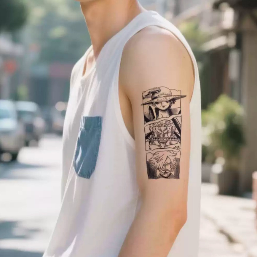 Fruit Ink Tattoo Temporary Sticker Tato Temporer Semi Permanen Luffy Zoro One Piece 11x18 CM Tahan L