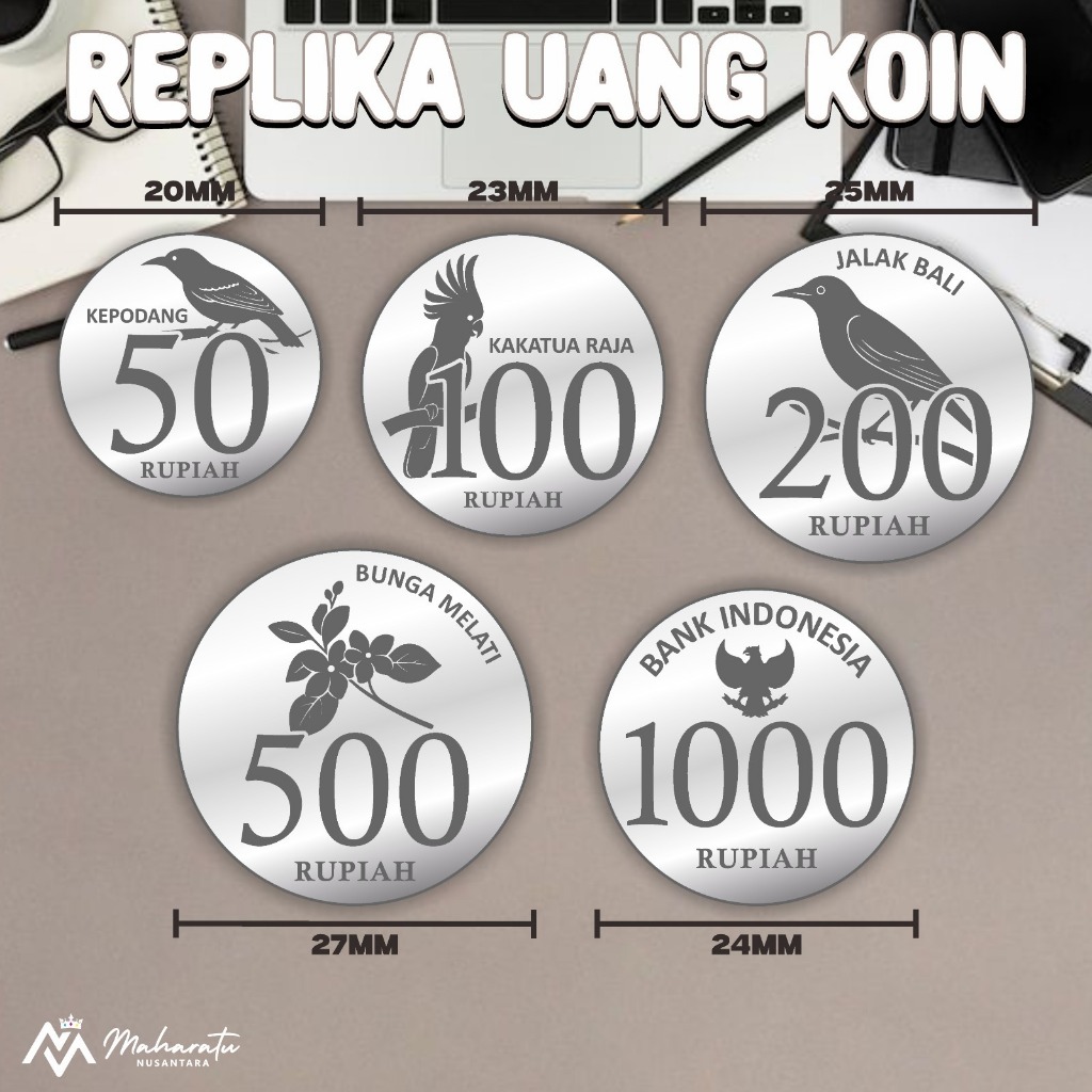 Replika Uang Koin Kuno - Uang Coin rupiah Akrilik Silver / Perak Dekorasi Mahar | Dummy Koin