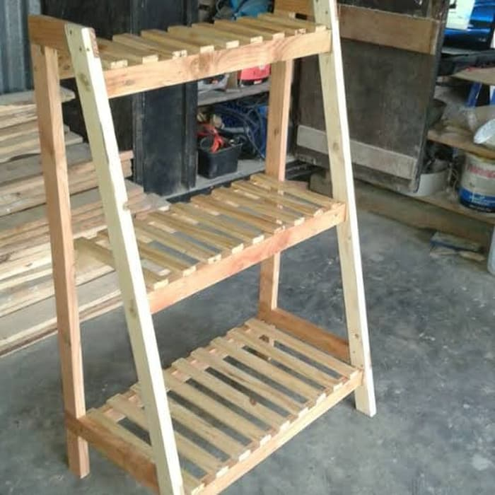 Rak Pot Kayu 3 Tingkat Bahan Kayu Tinggi 100 cm Lebar 35 cm Panjang 60 cm Warna Putih Hitam Coklat T