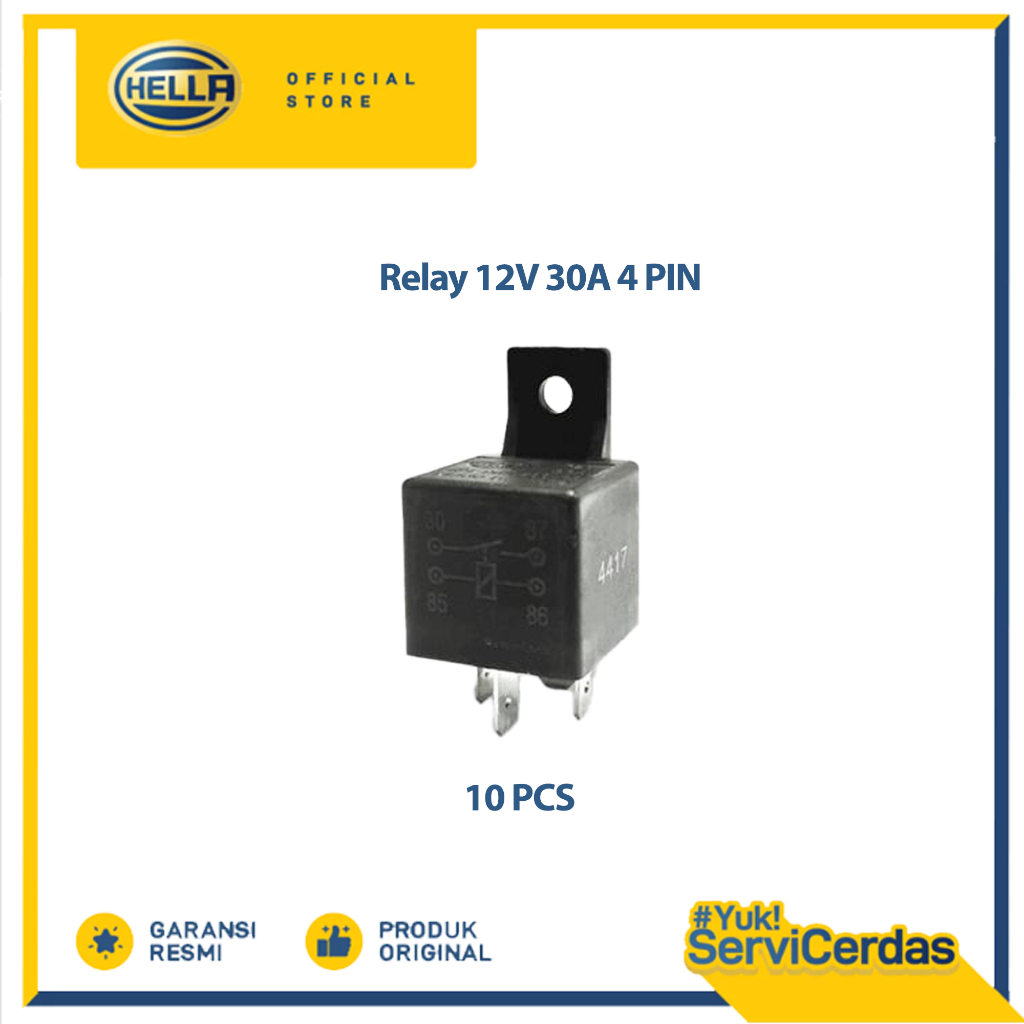 Paket Relay Hella 12V 30 Amper kaki 4 (10pcs) -  Aksesoris Mobil Relay Klakson