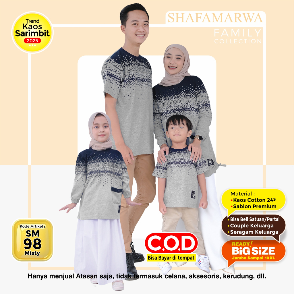 SHAFA MARWAH Kaos Sarimbit Keluarga Original - Baju Couple Atasan Tunik Family Set SM98 Misty