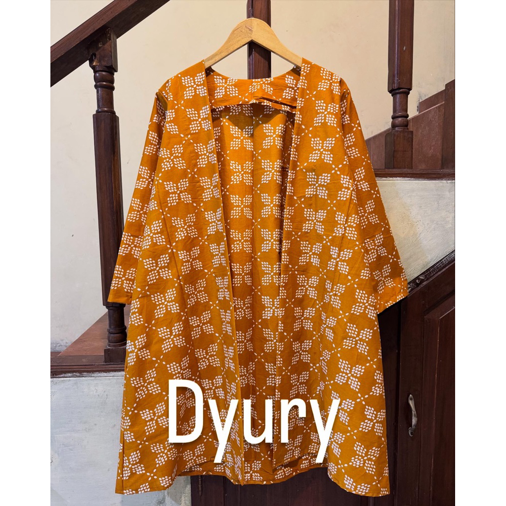 Outer Batik Wanita Panjang 95cm Modern Warna Kuning Kunyit Bahan Katun Halus Solo