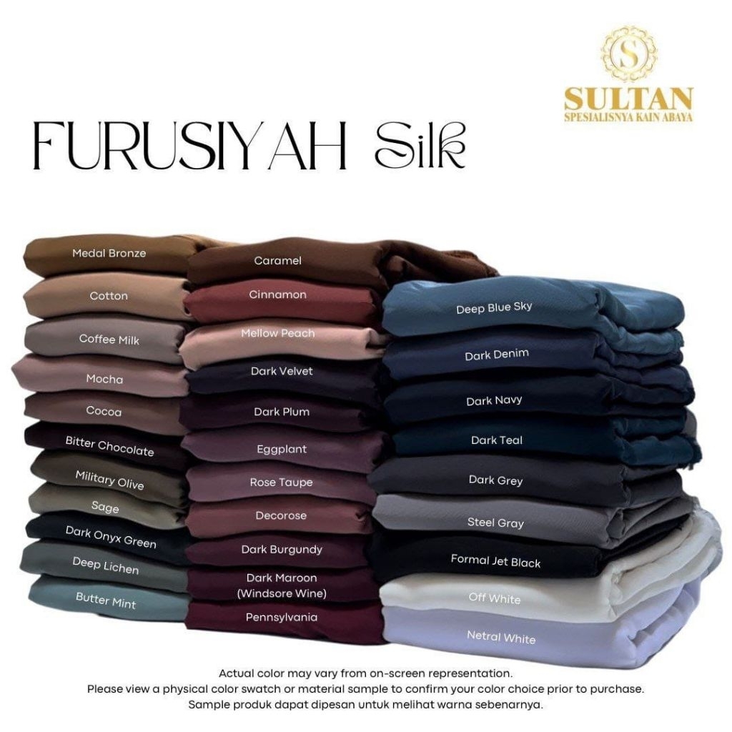 Kain Abaya Indonesia Sultan Fursan Silk/Furusiyah Silk polos Warna Lengkap