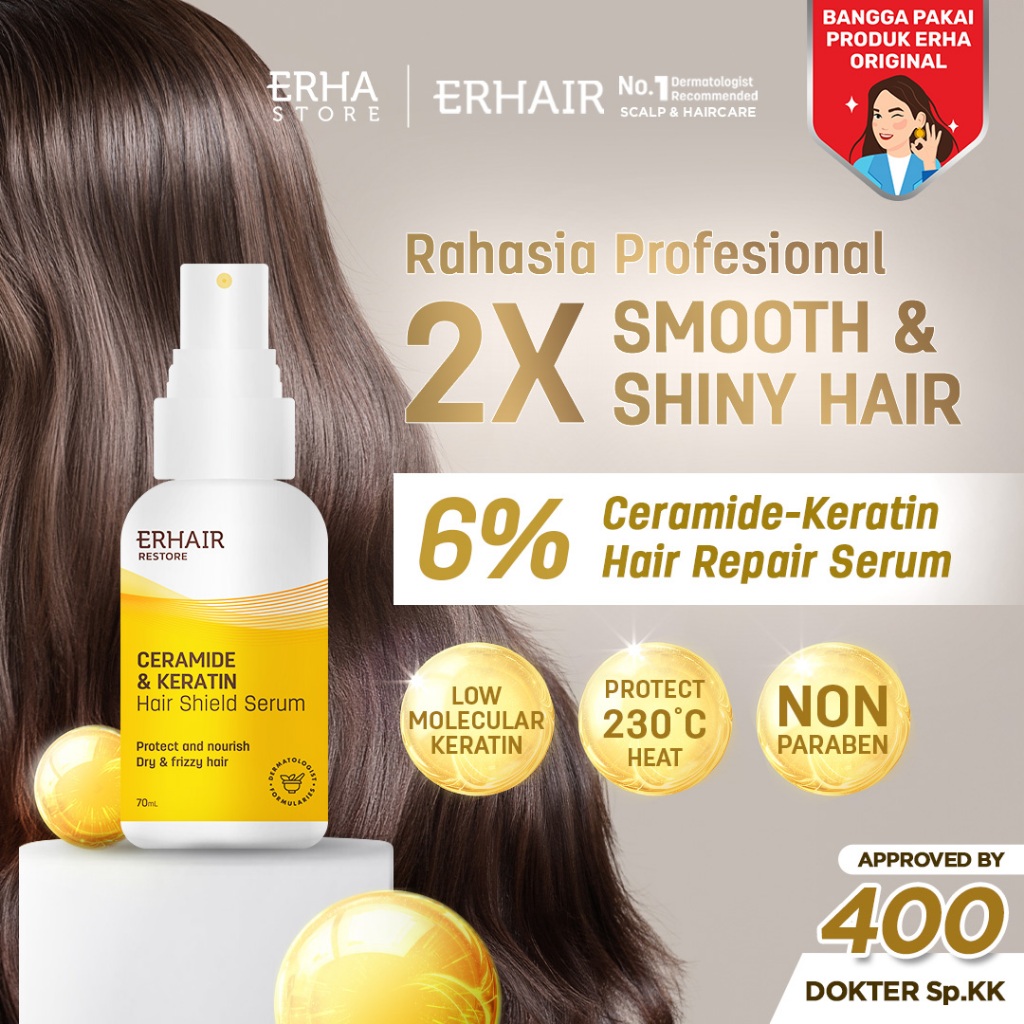 ERHAIR Restore Hair Shield Serum 70mL - Serum Melembutkan Rambut Kering & Frizzy | Ceramide & Kerati