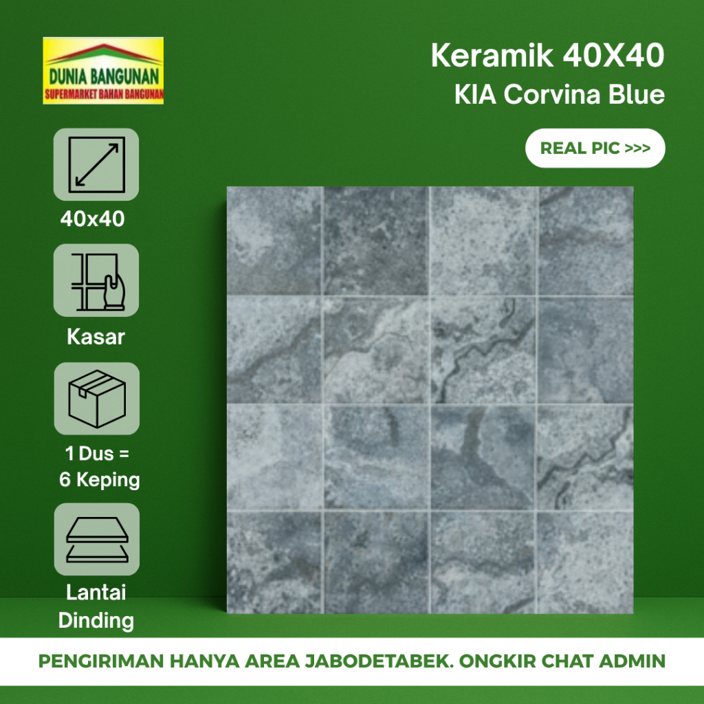 Keramik Lantai 40x40 Kasar KIA Corvia Blue Keramik Motif Batu Alam Keramik Garasi Teras Kamar Mandi