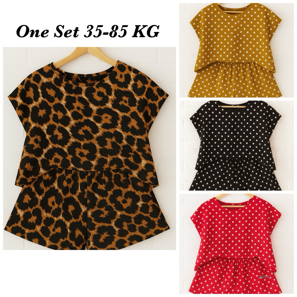 SET PENDEK Baby doll allsize bigsize JUMBO motif leopard macan dan polosi