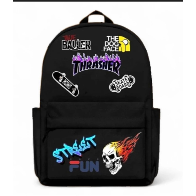 Tas Ransel Street Fun Skateboard Style – 4 Warna (Hitam, Abu, Navy, Marun) | Backpack Pria Wanita Ke