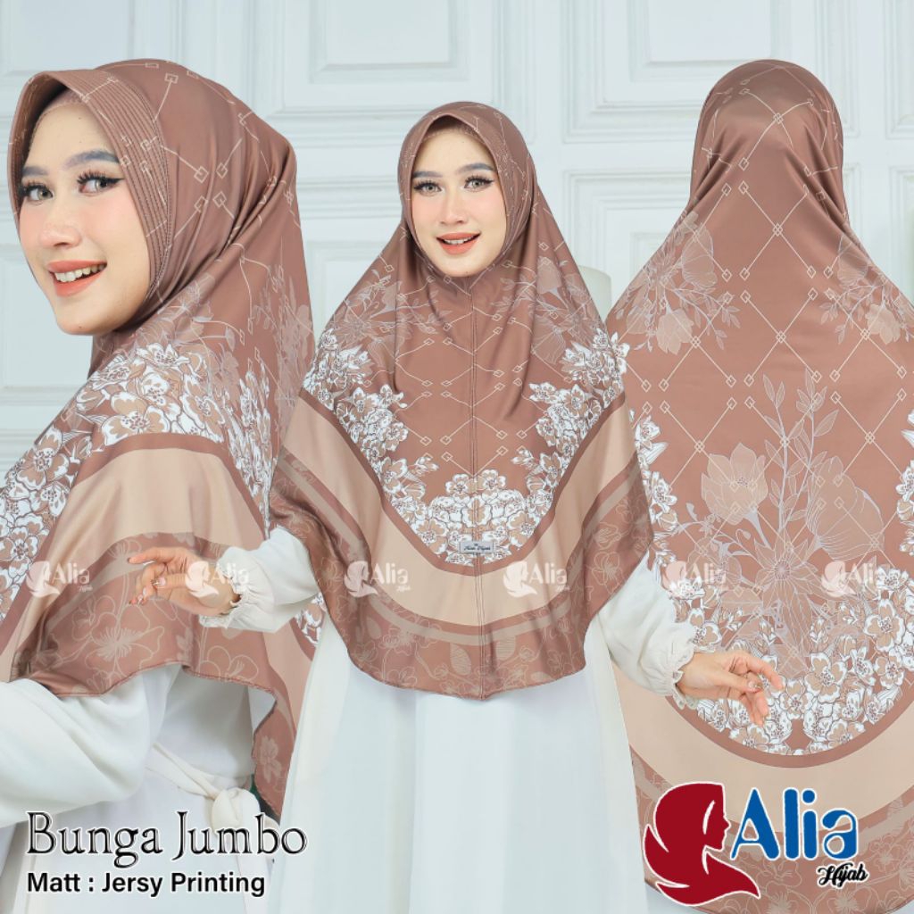Hijab bergo Jersey printing motif bunga Jumbo XXL
