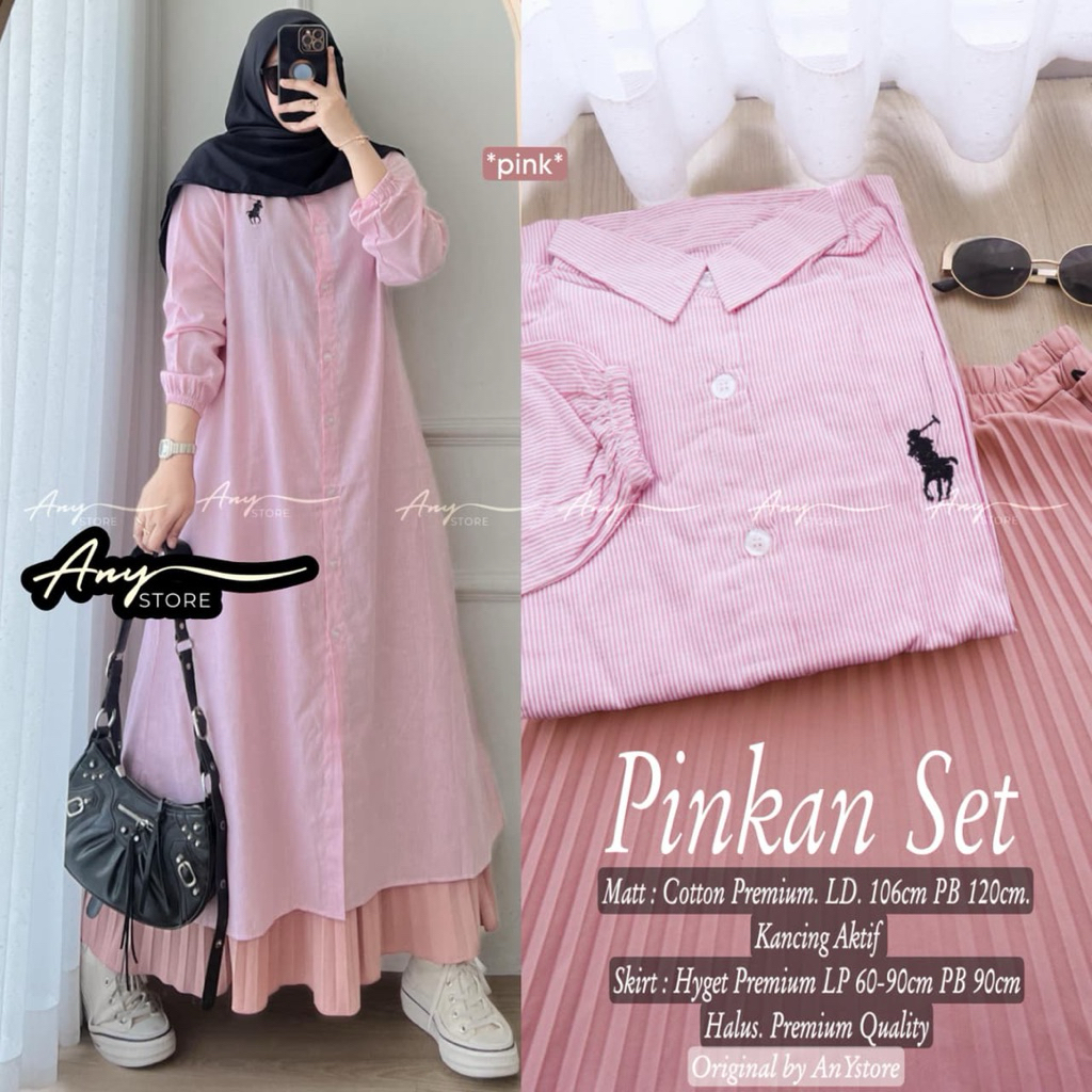 RESTOCK PINKAN SET SETELAN TUNIK SALUR ROK PLISKET ONESET KEKINIAN MURAH ANY