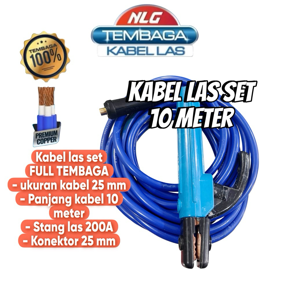 NLG FULL TEMBAGA kabel las set 10 meter 25 mm kabel trafo las listrik