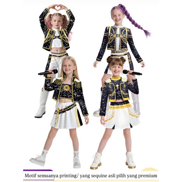 KIDS GOLDEN HUNTRIX KOSTUM KPOP DEMON HUNTER K POP COSTUME
