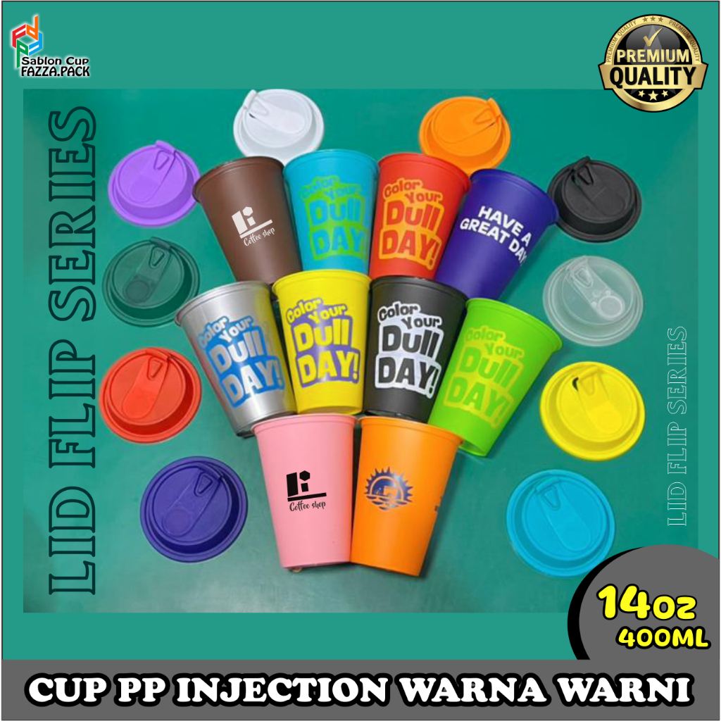 CUSTOM CUP INJECTION 14OZ DATAR 400ML PLUS LID FLIP TOP CUP TEBAL DAN PREMIUM CUP COFFEE SHOP PREMIU