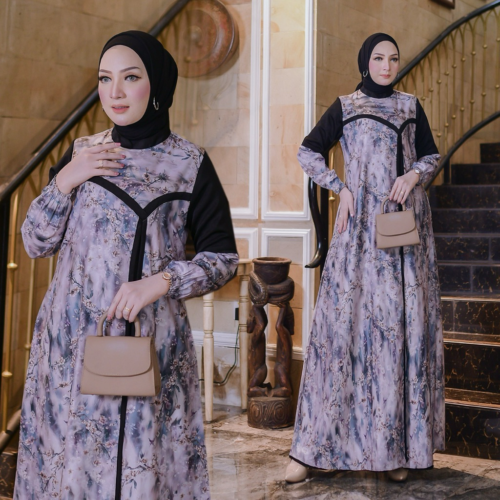 Gamis Tania Dress Fashion Muslim Wanita Kekinian Katun Macedonia Printing Mix Missoni Premium