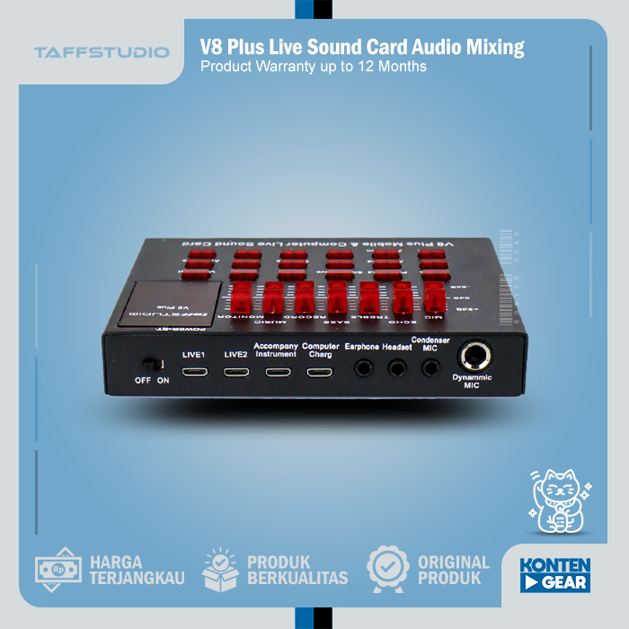 TaffSTUDIO V8 Plus Sound Card Bluetooth USB External Live Mic Headset Audio Mixing V8+