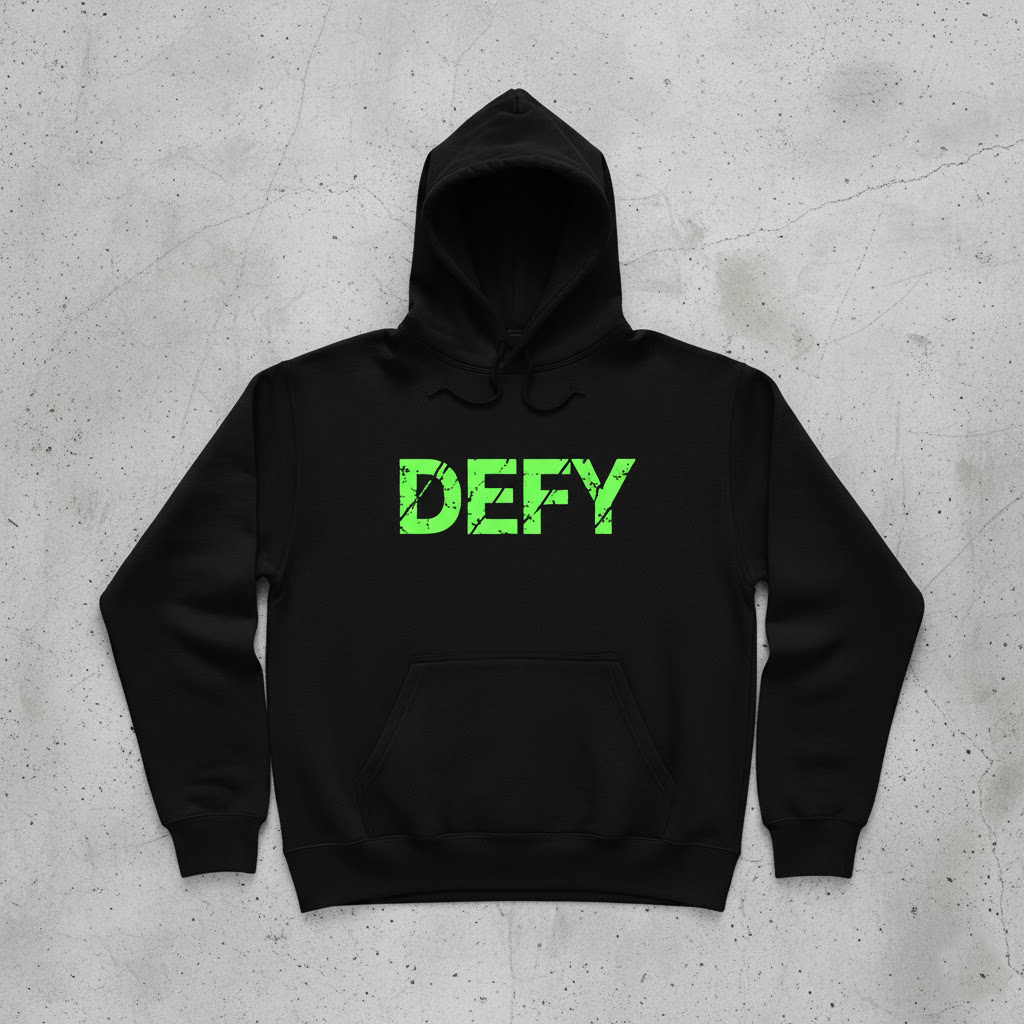 Hoodie DEFY Logo Kawat Berduri Punk Neon Green/Hitam [Distro Streetwear] | Jaket Sweater Oversize Pr