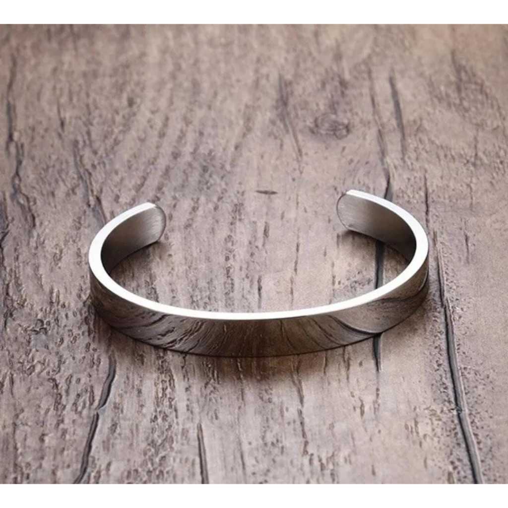 GELANG TITANIUM PRIA WANITA MODEL PLAT ASLI BESI PUTIH HOME INDUSTRI