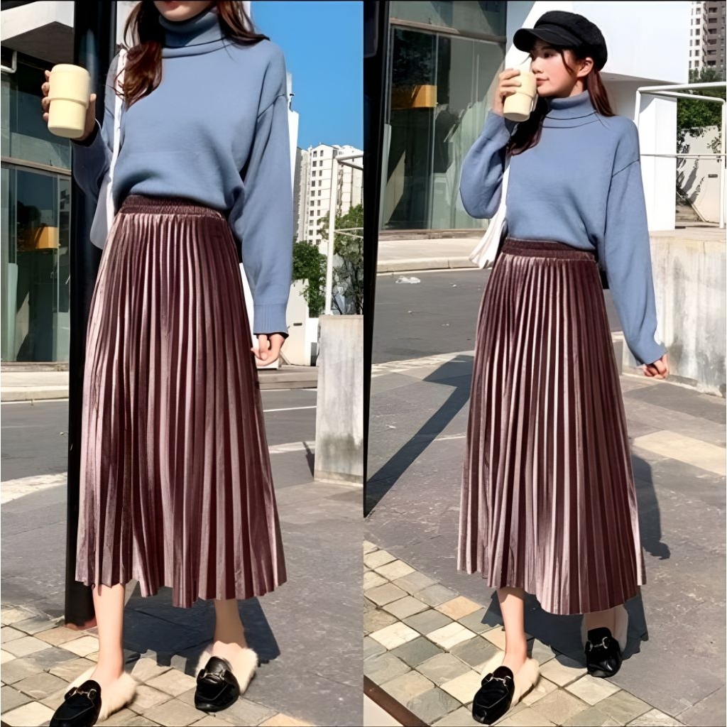 Rok Bludru Velvet Rok Plisket Bludru Rok Bludru 7/8