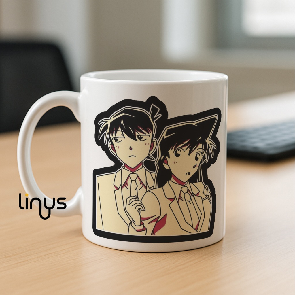 Romantic Anime Couple Mug Cute Love Cartoon Design Hadiah Kado Souvenir Koleksi Detective Conan