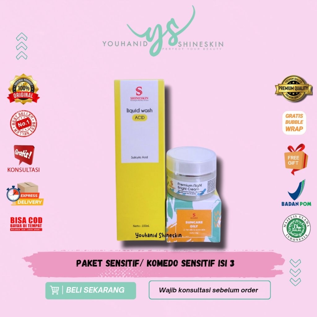 Shineskin ORIGINAL 100% paket hemat isi 3 berminyak, komedo /sensitif flek whitening glow