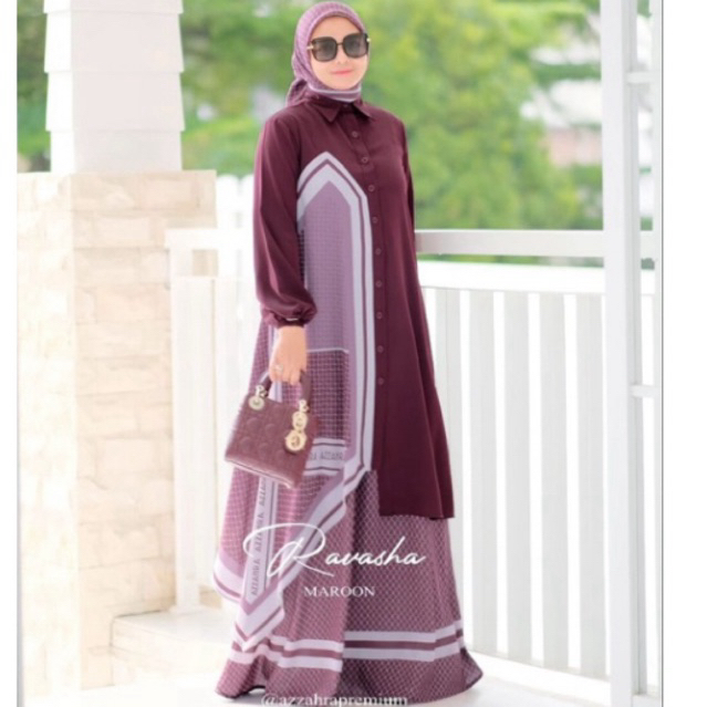 Set Rok By Azzahra Premium Syari Ravasha maroon PL