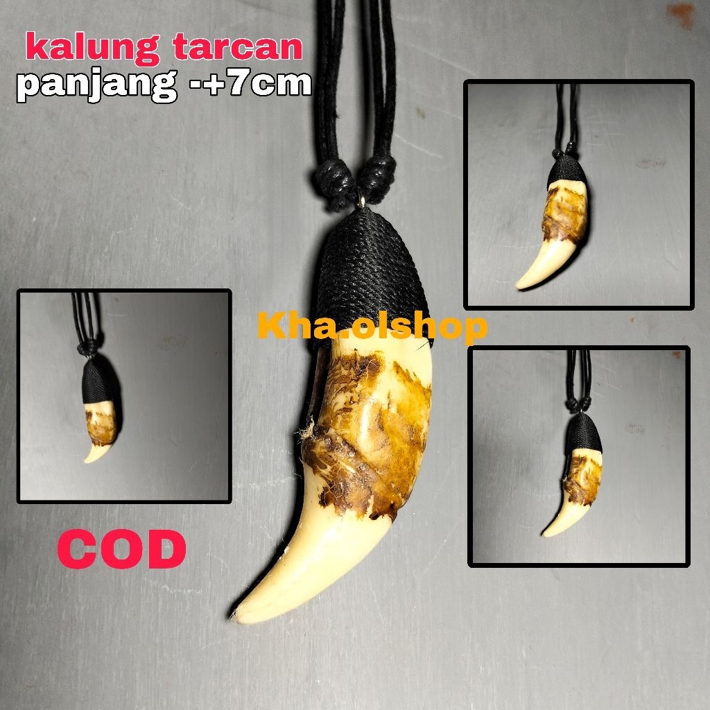 Kalung Etnik Tali Hitam Taring Macan Aksesoris Pria Wanita