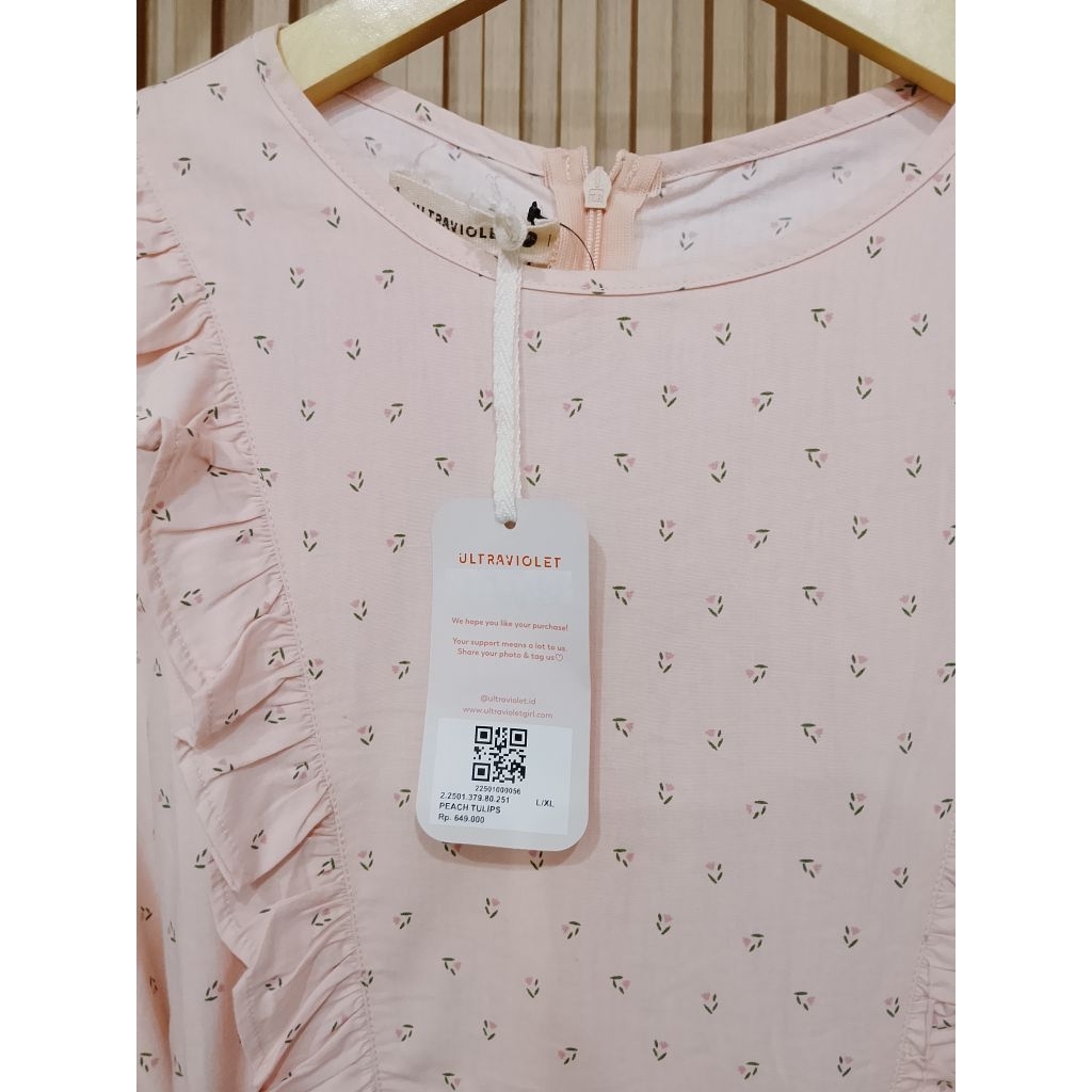 ULTRAVIOLET Nura Maxi Dress 251 Peach Tulips - Baju Terusan Maxi Gamis Wanita Kasual Hijabers