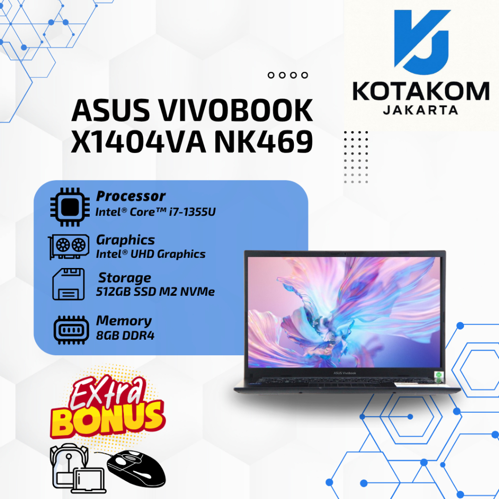 Laptop ASUS Vivobook X1404VA-NK469 Core i7 Gen 13 | 8GB RAM | Ada NumPad | New & Ori