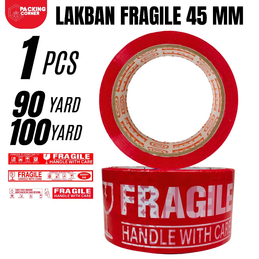 Lakban Fragile UNBOXING 90 yard - 100 Yard Merah Putih Jangan Dibanting