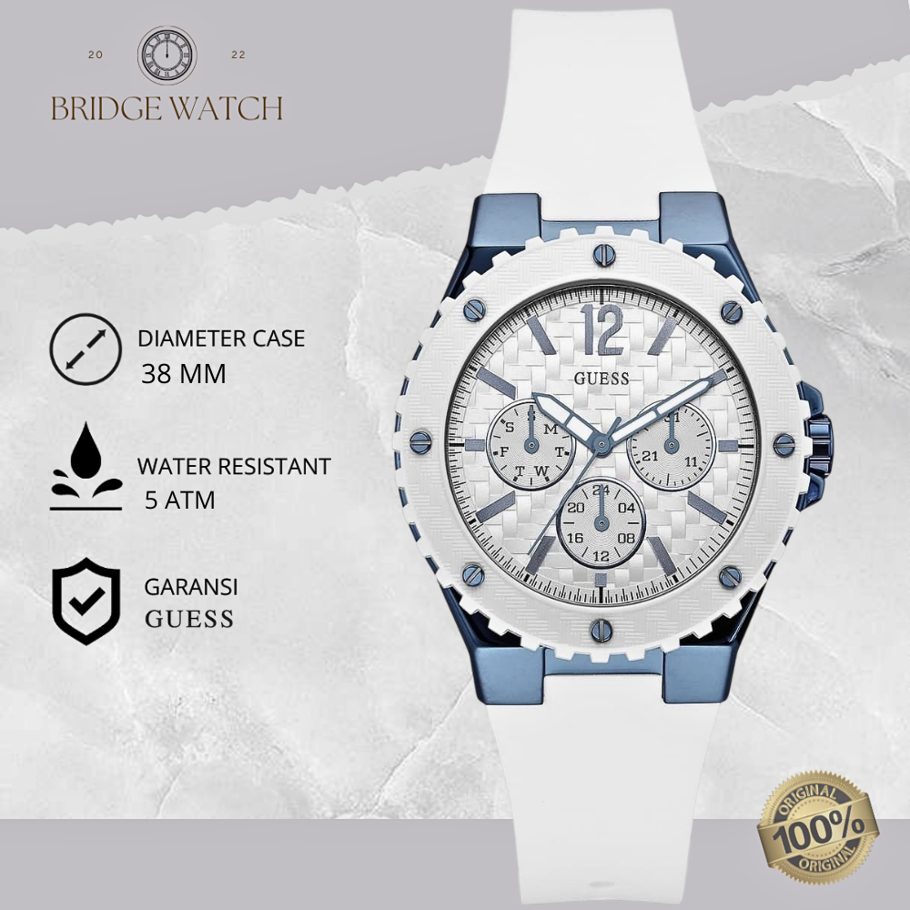 Jam Tangan Wanita Guess W0149L6 Chronograph White Rubber Strap Putih Casual Original