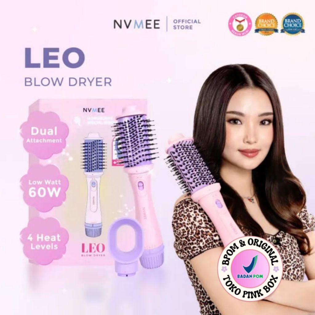 (NEW) NVMEE - LEO Blow Dryer Sisir Pengeriring Hot Air 2in1 Low Watt Natural Blow With Volume