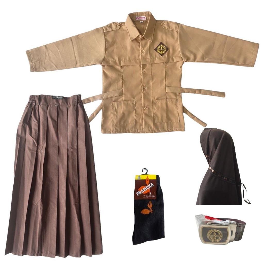 Setelan Hijab SD Pramuka penggalang tali panjang rok panjang perempuan bahan katun