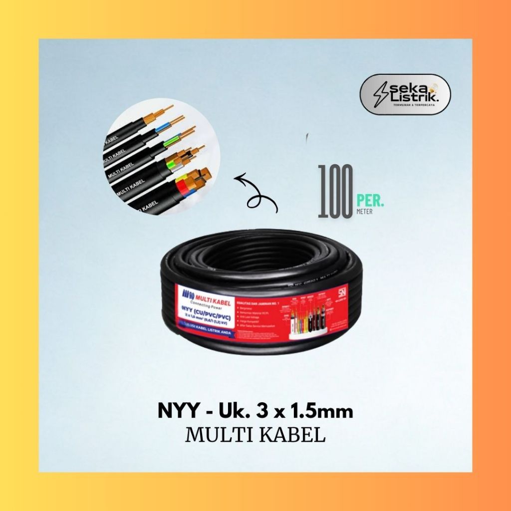 Multi Cable Kabel Listrik Kawat Hitam NYY 3 x 1.5mm Per-Roll 100 meter