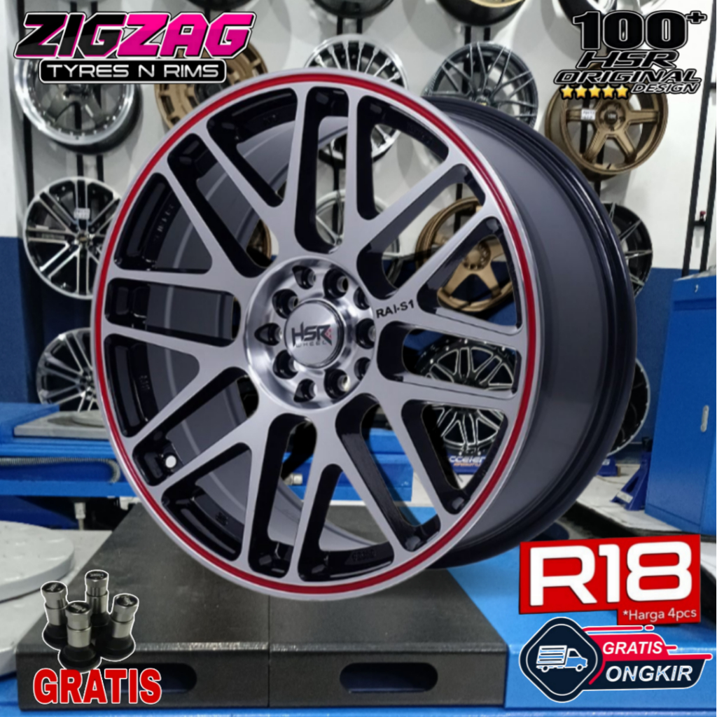 Velg mobil Ring 18 HSR RAI-S1New avanza Subaru brz ft 86 Yaris Cross Innova Rush Polish lips Merah